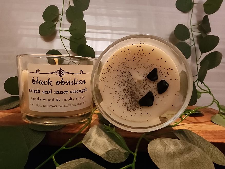 Black Obsidian Mystical Gem Candle